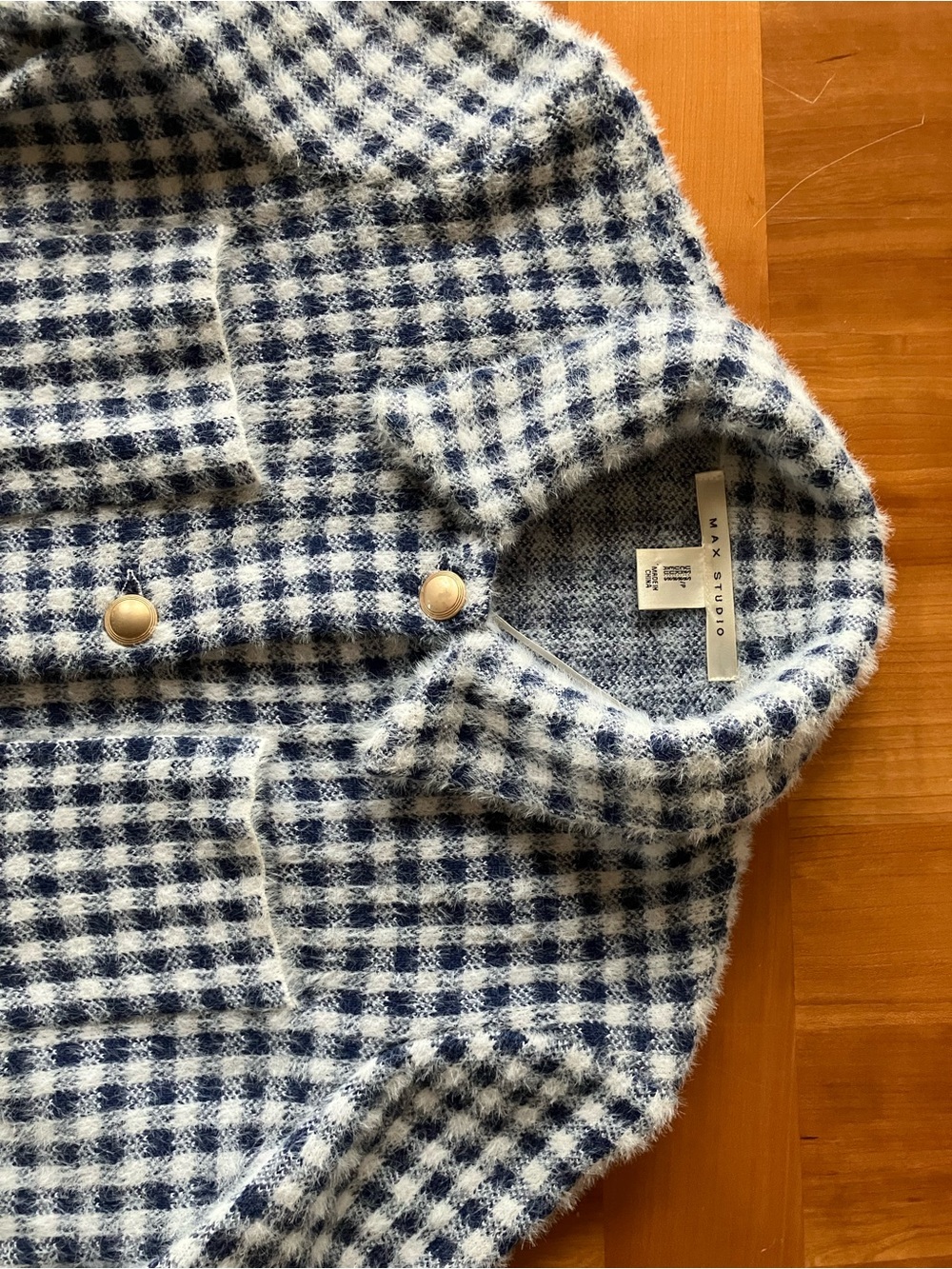 Max Studio Gingham Fuzzy Knit Blazer